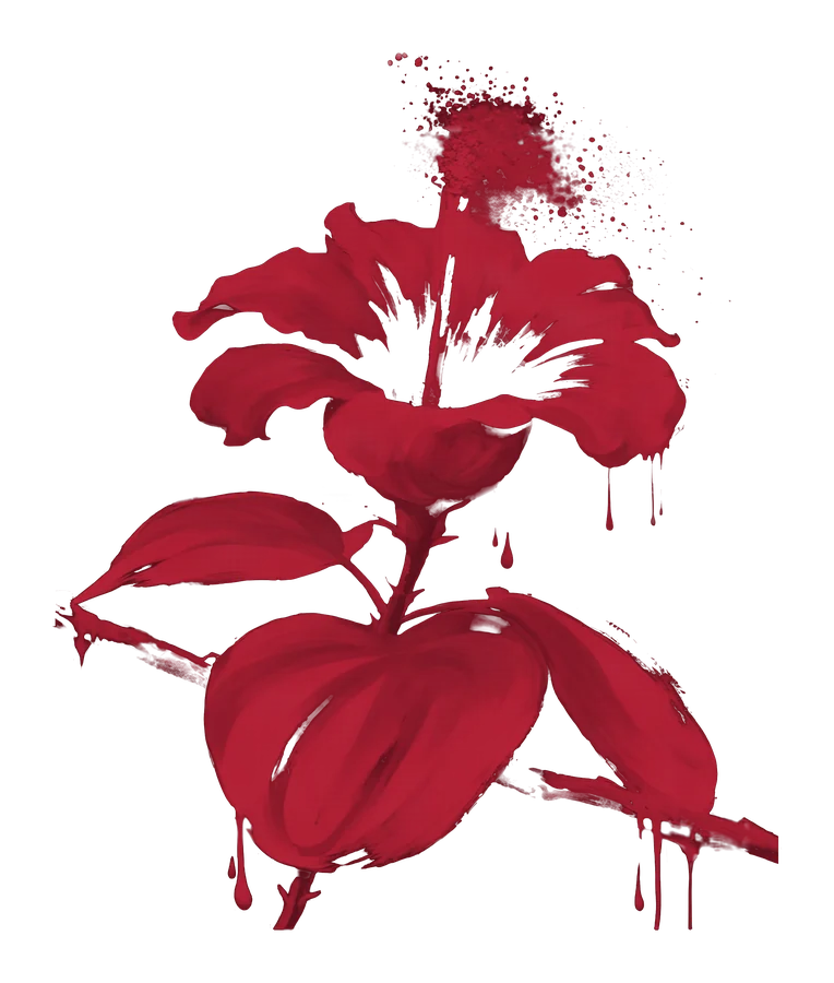 The flor de maga, in full bloom, painted in bija red