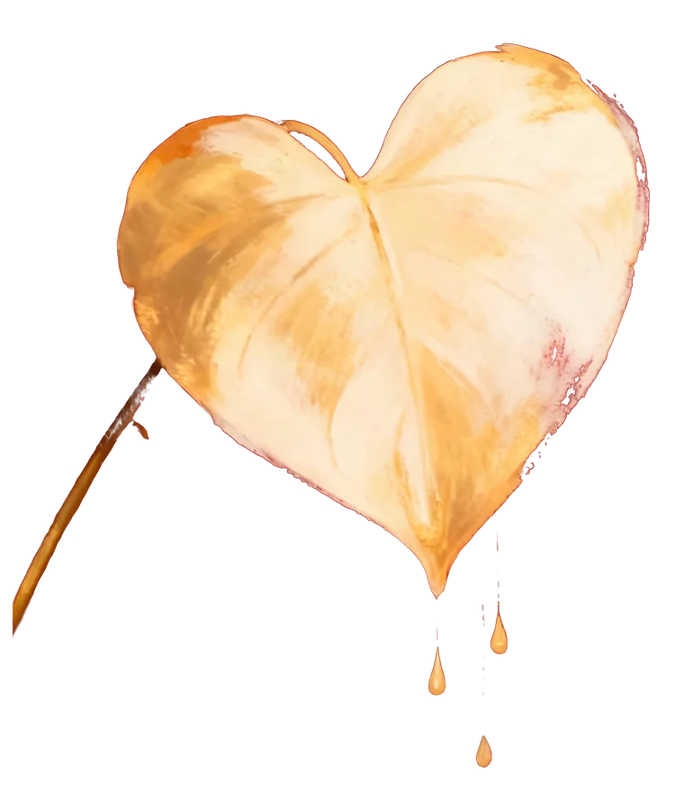 The flor de maga, a leaf on its stem, painted in cream and gold