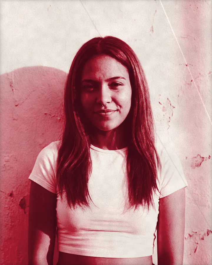 Portrait of a young woman with long copper red hair, printed for the wall