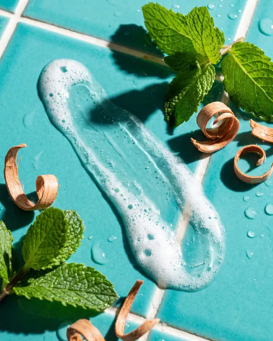 Mentolada Hand & Body Wash, Peppermint & Dark Cedar, texture close-up